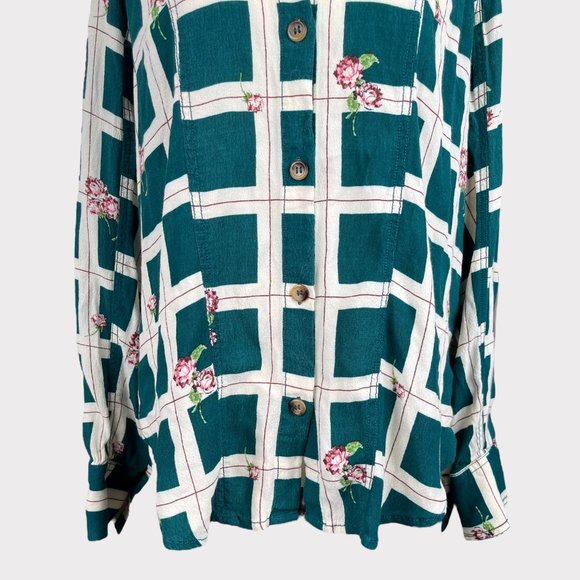 Free People Women's Window To My Heart Button Down Green Blouse Top Shirt Size M - Picture 5 of 16